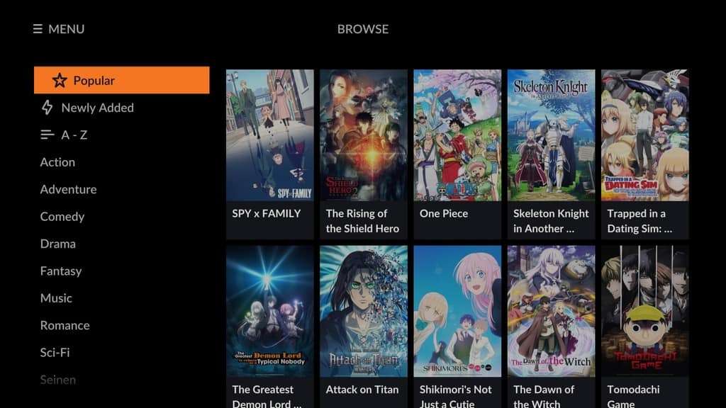 Skærmbillede af Crunchyroll hjemmeside.