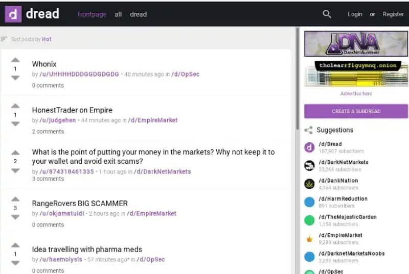 De bedste dark web-websteder, du ikke finder på Google 9 Et skærmbillede af Dread-hjemmesiden.