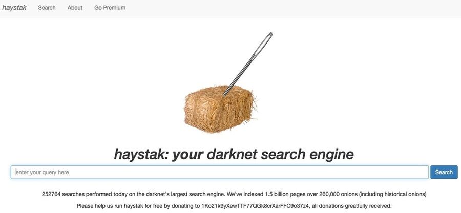 Et skærmbillede af  Haystak-hjemmesiden.