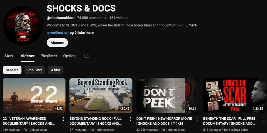 Skærmbillede af SHOCKS & DOCS-kanalen på YouTube.