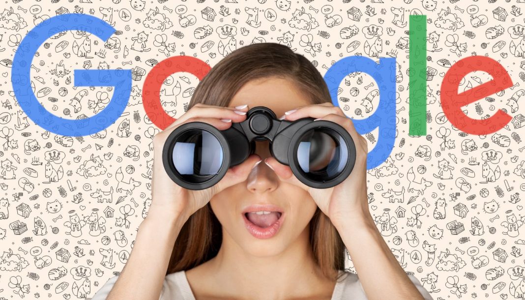 Google-søgning, en pige kigger i kikkert.