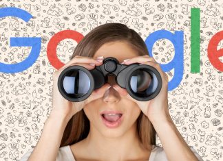 Google-søgning, en pige kigger i kikkert.