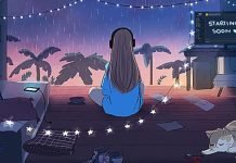 En pige med hovedtelefoner på