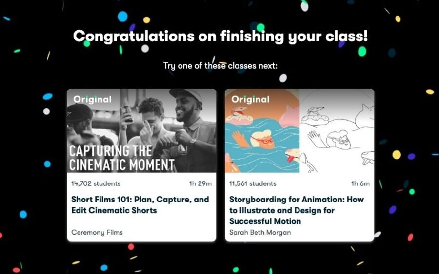 Skillshare tillykke skærm