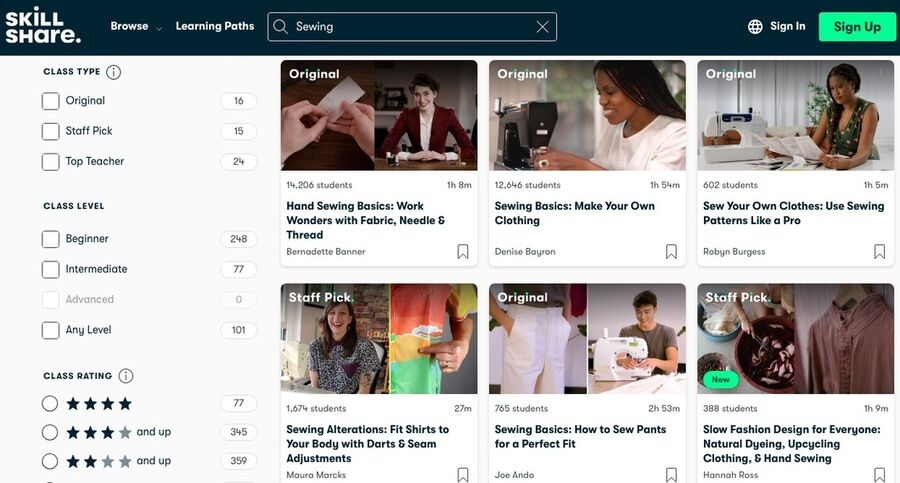 Du kan søge direkte efter færdigheder eller endda specifikke klasser og lærere på Skillshare