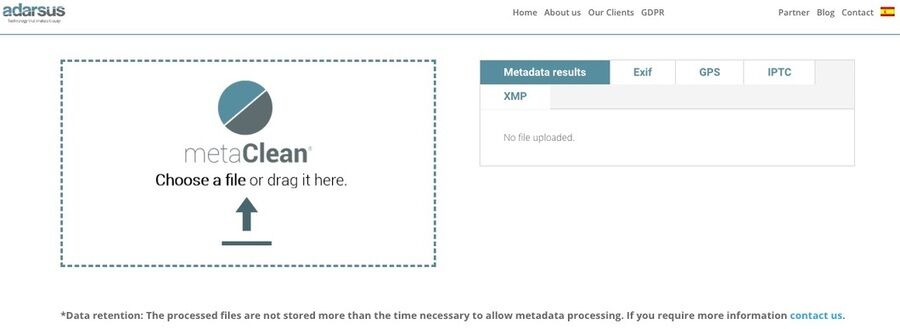 Skærmbillede af adarsus.com MetaClean websiden