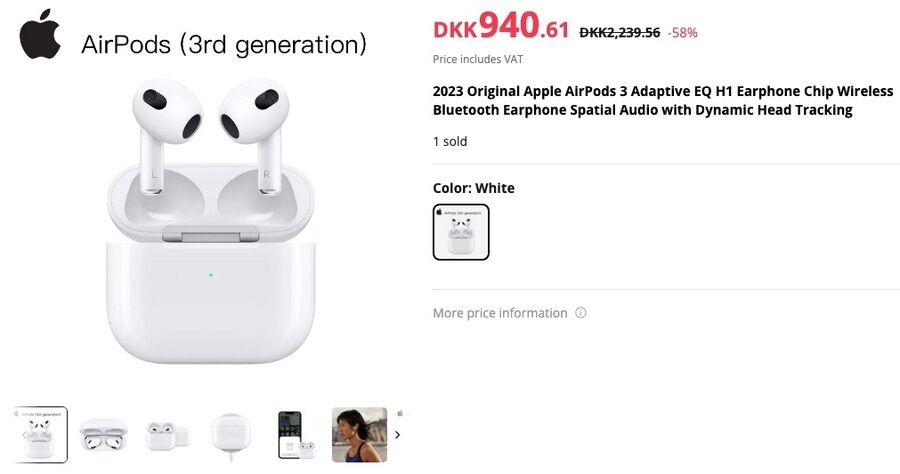 AirPods på AliExpress skærmbillede