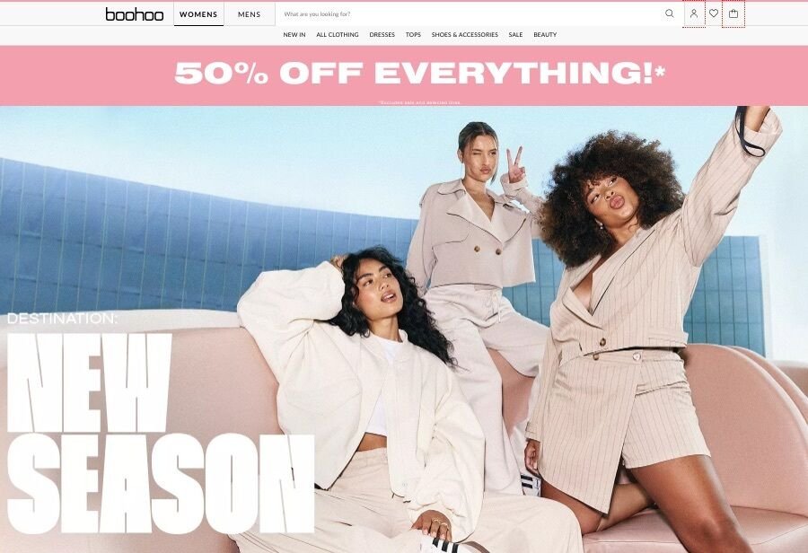 Skærmbillede af boohoo.com webside