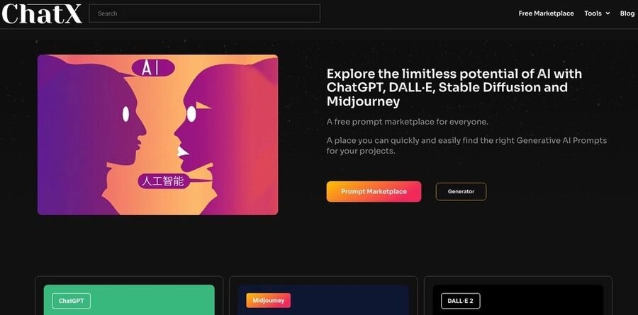 Skærmbillede af chatx.ai hjemmeside