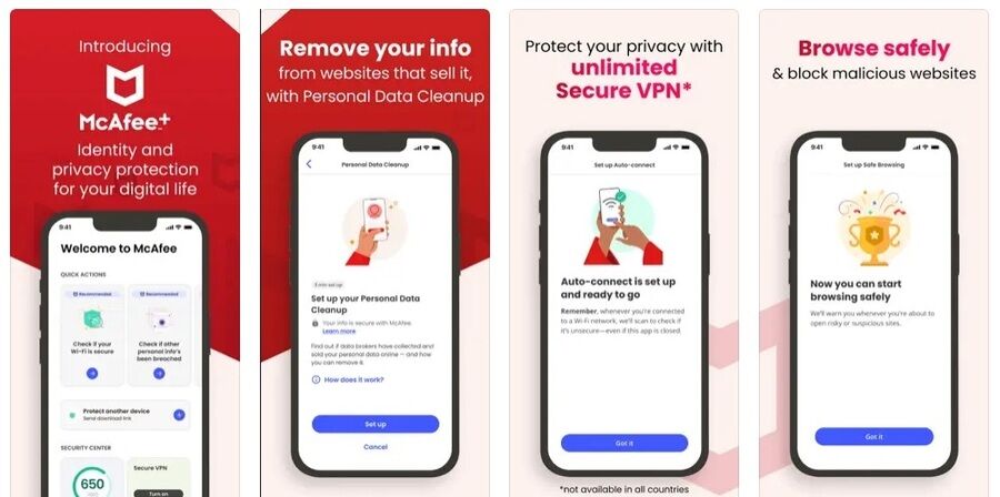 De 3 bedste gratis antivirus-apps til iPhone 3 McAfee iPhone-app - skærmbillede på Google Play.
