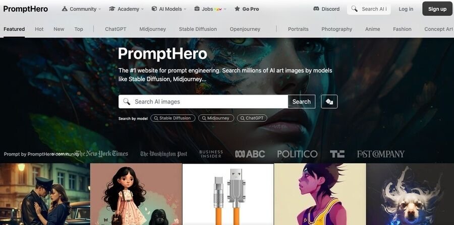 Skærmbillede af prompthero.com's hjemmeside