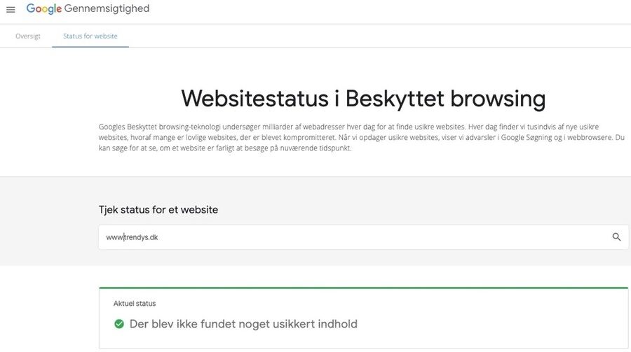8 effektive sider, der lader dig tjekke, om et link er sikkert 3 Skærmbillede af transparencyreport.google.com hovedsiden