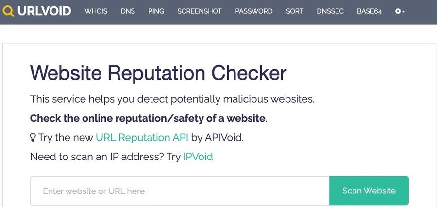8 effektive sider, der lader dig tjekke, om et link er sikkert 6 Skærmbillede af urlvoid.com hovedsiden