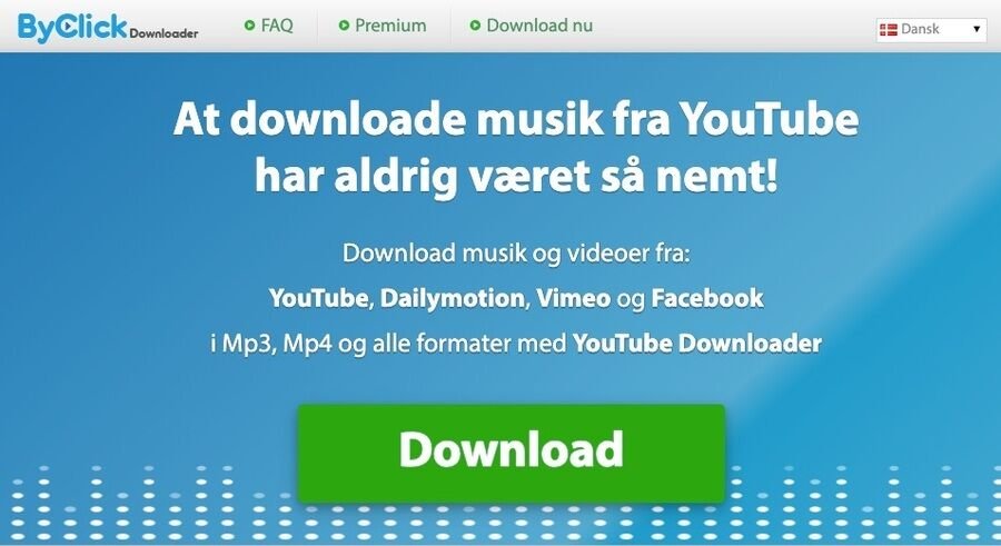 Skærmbillede af byclickdownloader hjemmeside