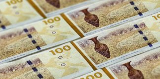 Danske 100-kronesedler er lagt fladt ud