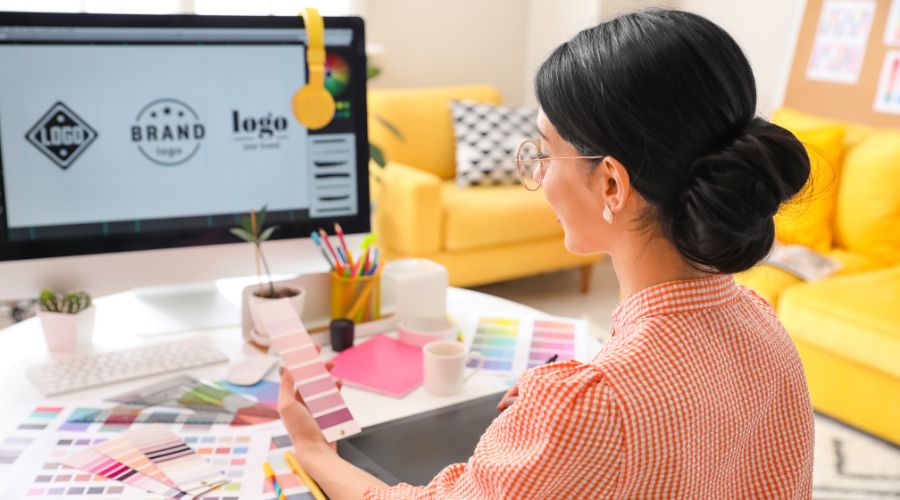 De 8 bedste sidebeskæftigelser, du kan lave hjemmefra ved hjælp af sociale medier 6 En pige sidder ved en computer og designer et logo