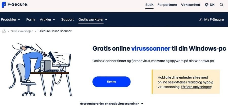 De 6 bedste websider til gratis online virus scanning og fjernelse 2 Skærmbillede af F-Secures online-scanner webside