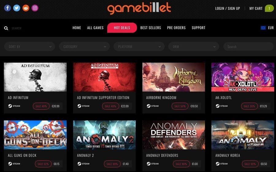 Et skærmbillede af GameBillet hjemmesiden