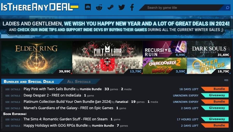 Et skærmbillede af isthereanydeal hjemmesiden 