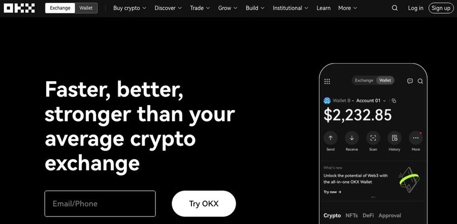 De 10 bedste kryptobørser med de laveste gebyrer 9 Et skærmbillede af okx hjemmesiden