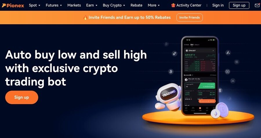 De 10 bedste kryptobørser med de laveste gebyrer 4 Et skærmbillede af pionex hjemmesiden