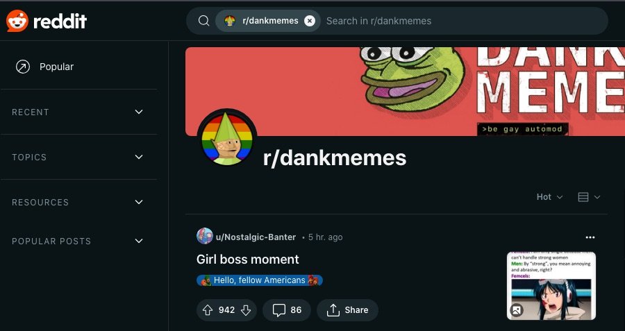 Et skærmbillede af r/dankmemes webpage