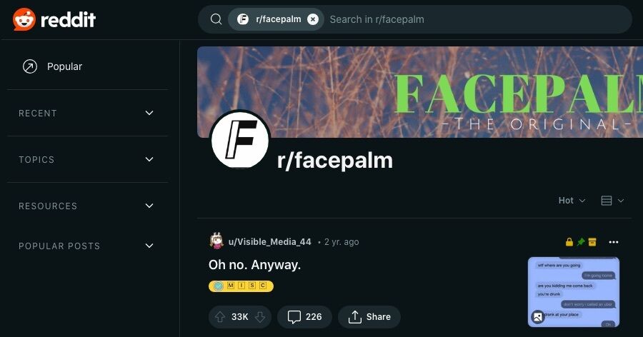 Et skærmbillede af r/facepalm webpage