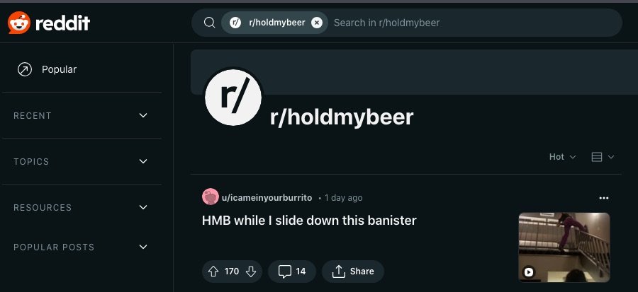Et skærmbillede af r/holdmybeer webpage