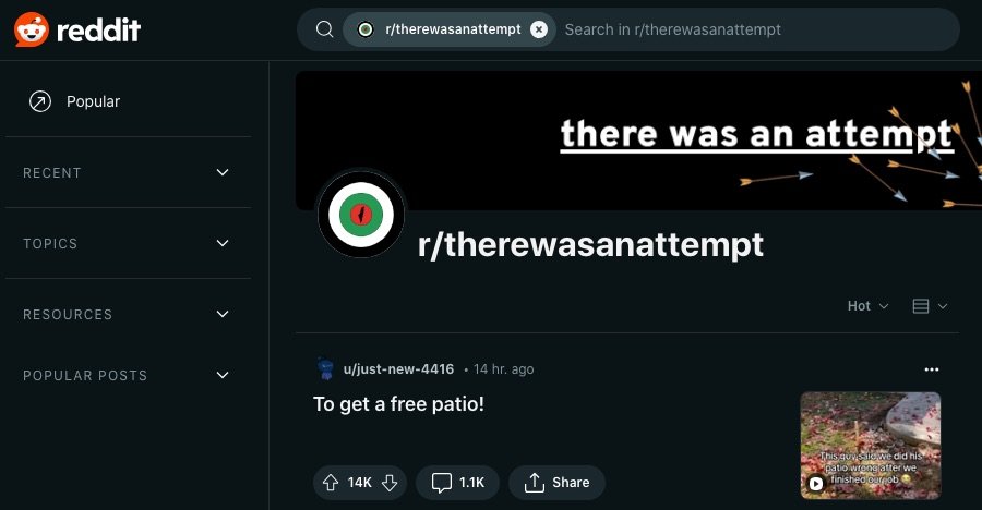 Et skærmbillede af r/therewasanattempt webpage