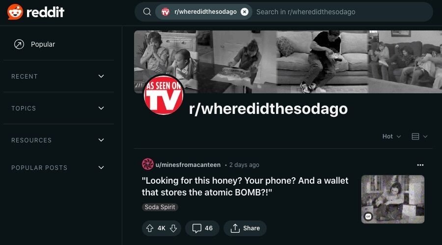Et skærmbillede af r/wheredidthesodago webpage