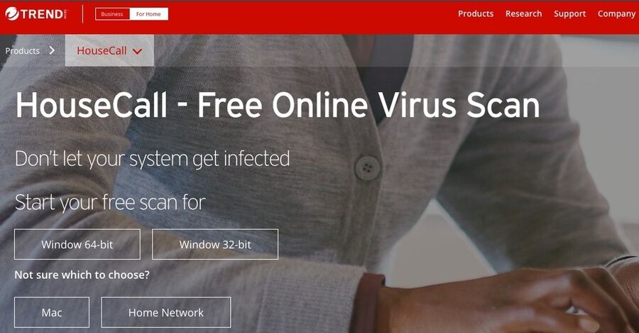 De 6 bedste websider til gratis online virus scanning og fjernelse 3 Skærmbillede af Trend Micro HouseCall online-scanner webside