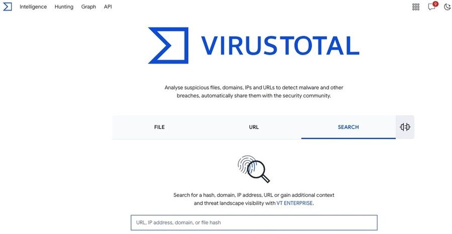 De 6 bedste websider til gratis online virus scanning og fjernelse 4 Skærmbillede af VirusTotal online-scanner webside