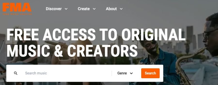 Skærmbillede af Free Music Archive hjemmesiden