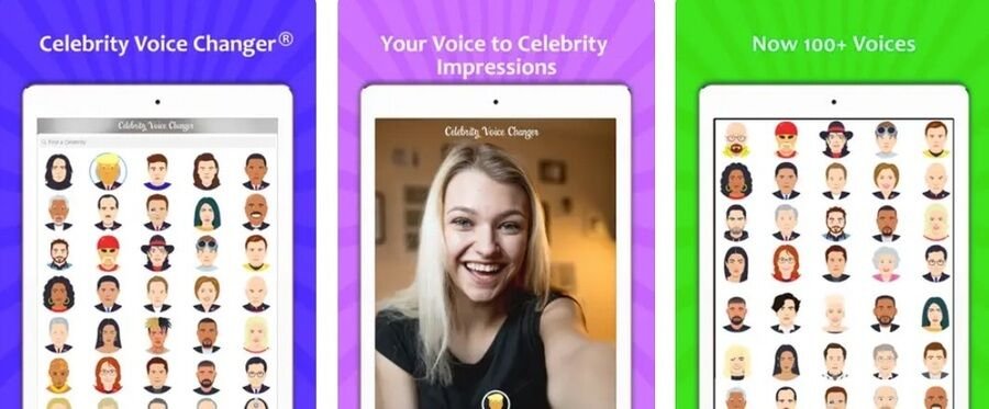 Skærmbilleder af Celebrity Voice Changer-appen.