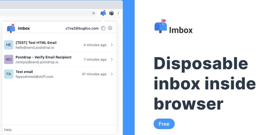 5 praktiske apps til hurtig midlertidig e-mailadresse for engangsbrug 5 Skærmbillede af Imbox udvidelse til Chrome