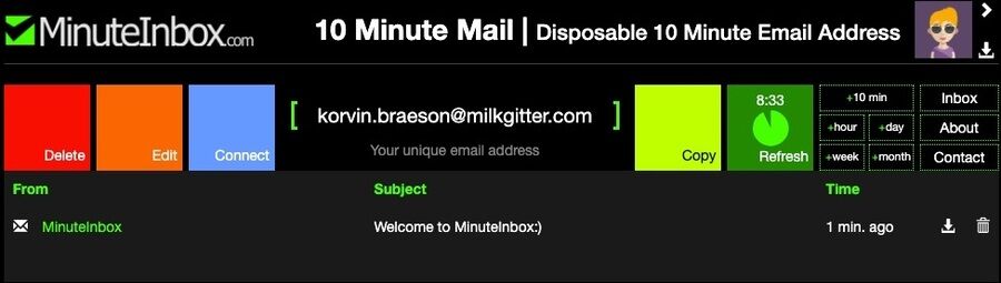 5 praktiske apps til hurtig midlertidig e-mailadresse for engangsbrug 2 Skærmbillede af minuteinbox hjemmeside