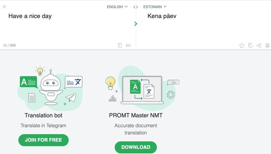 De 11 bedste online oversættere, du kan bruge i den virkelige verden 6 Skærmbillede af Promt hjemmeside