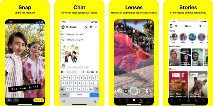 Skærmbilleder af Snapchat-appen
