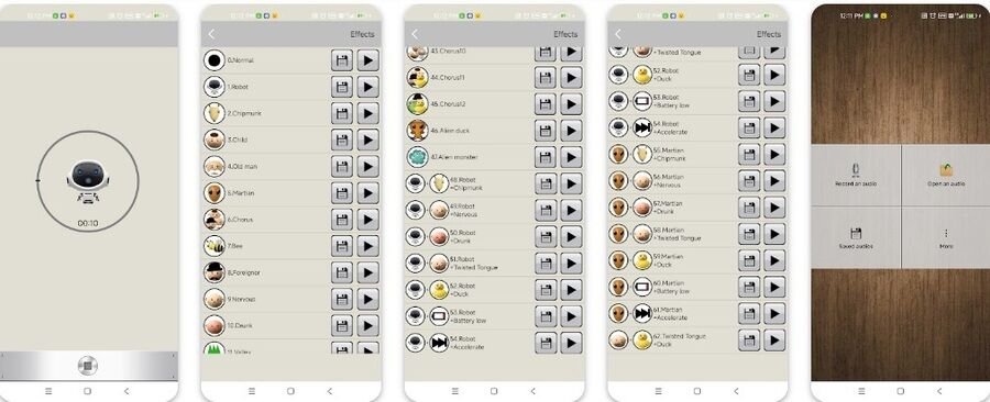 Skærmbilleder af Voice Changer-appen fra AndroidRock