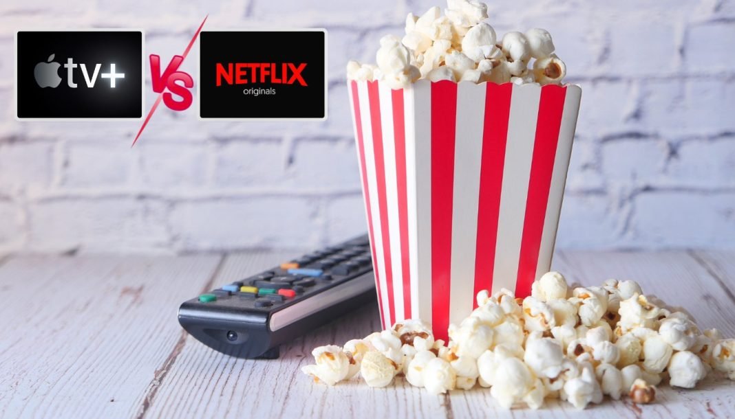 En collage om Apple TV+ vs Netflix