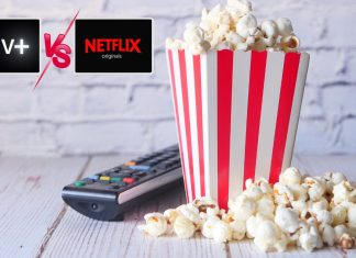 En collage om Apple TV+ vs Netflix