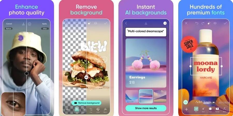 De 9 bedste gratis fotoredigeringsapps til Android og iPhone 6 Skærmbilleder af Picsart AI Photo Editor-appen