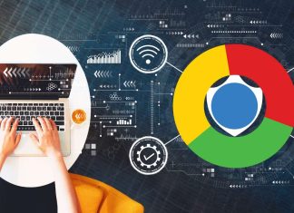 VPN-koncept med en person, der bruger en bærbar computer på et hvidt bord