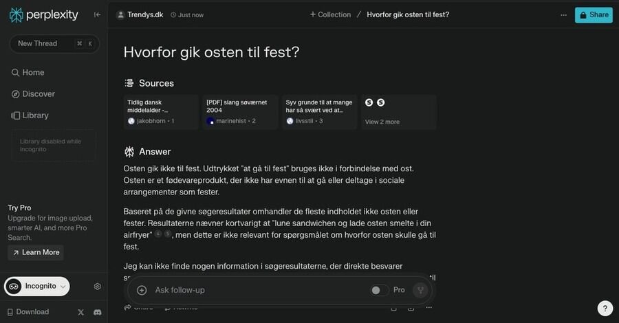 4 måder at få gratis adgang til GPT-4 3 Skærmbillede af søgemuligheden Perplexity AI