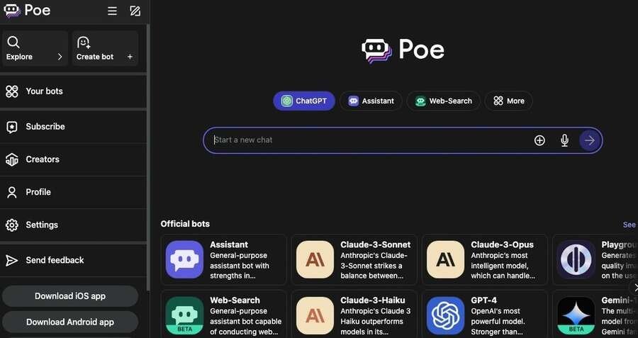 4 måder at få gratis adgang til GPT-4 6 Skærmbillede af Poe-hjemmeside