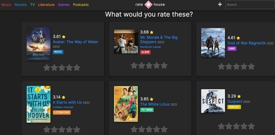 Skærmbilleder af Rate.house-websiden 