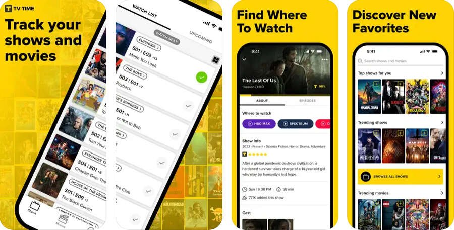 Skærmbilleder af TV Time-appen.