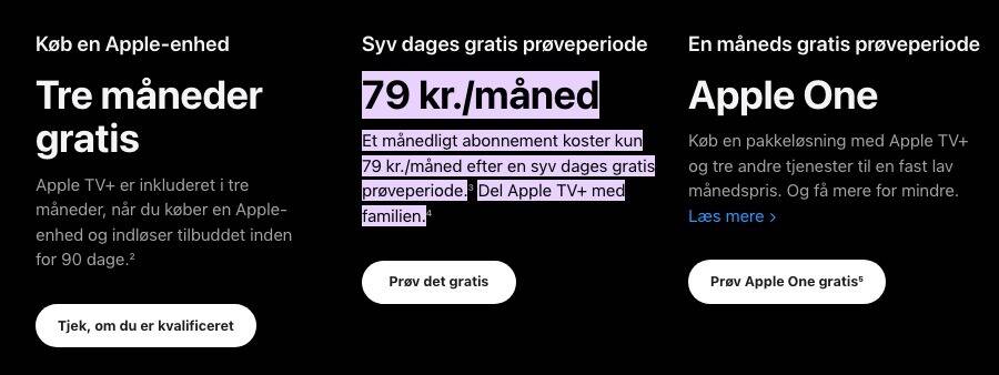 9 gode grunde til, at du skal abonnere på Apple TV+ 1 Skærmbillede af priser på Apple TV+ hjemmeside