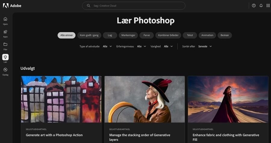 Nye Adobe Creative Cloud-abonnenter bør tjekke disse fremragende gratis ressourcer 1 Skærmbillede af Adobe Learning website
