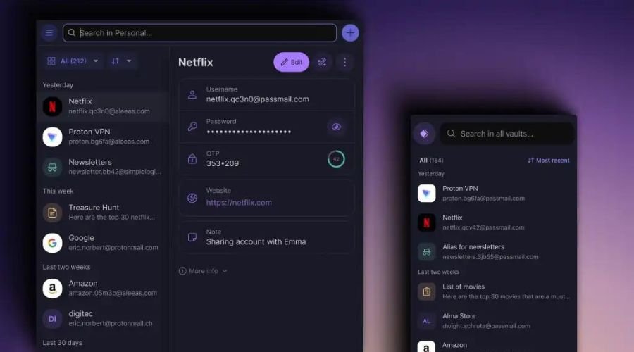 Proton Pass software-grænseflade